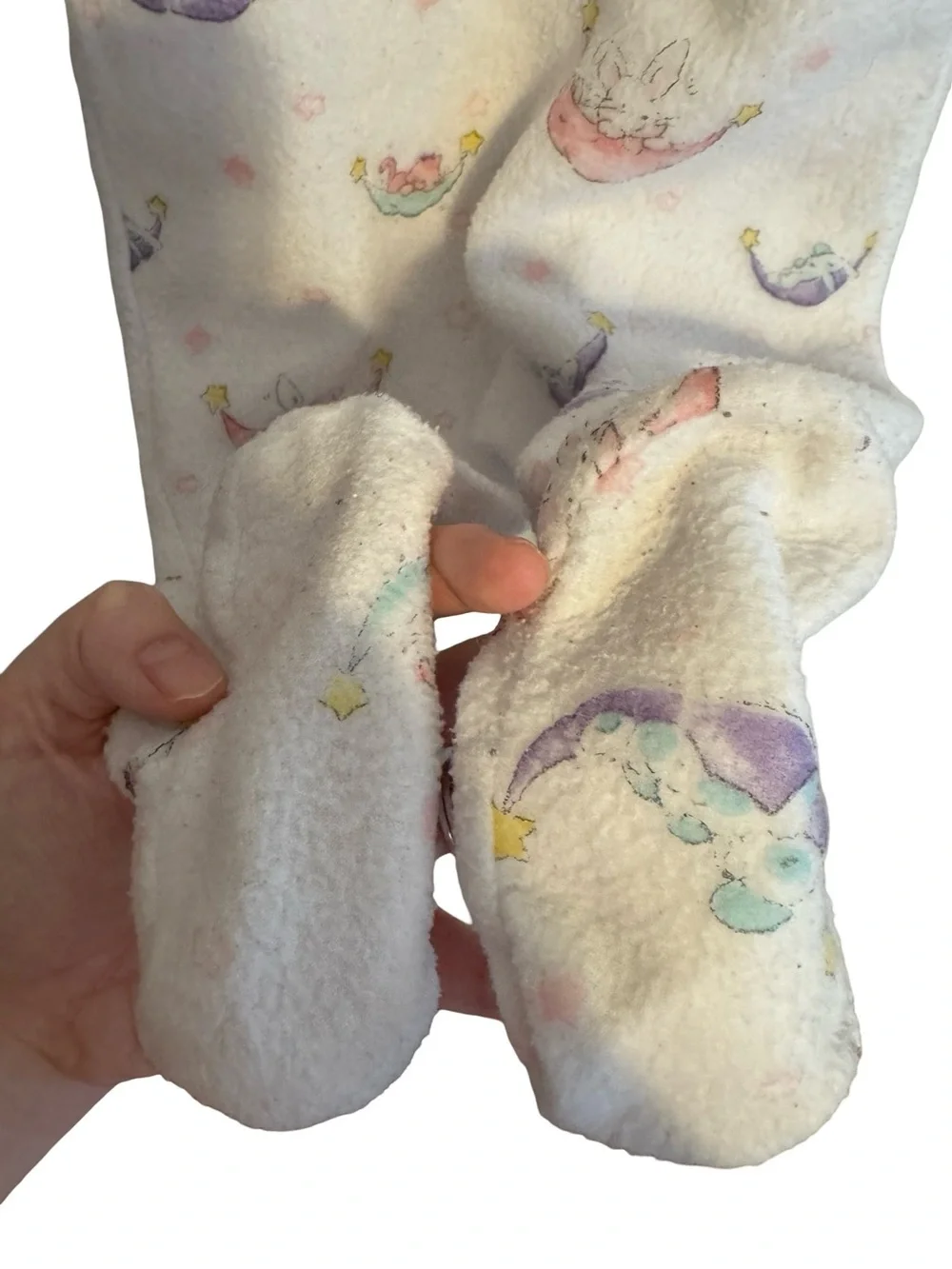 Vintage Carter’s White Pink Fleece Footed Sleeper 6-12 Months Animals Pajamas